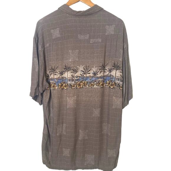 Vintage Pierre Cardin Rayon Tiki MCM Hawaiian Palm Tree Short Sleeve Shirt XL - Picture 4 of 8